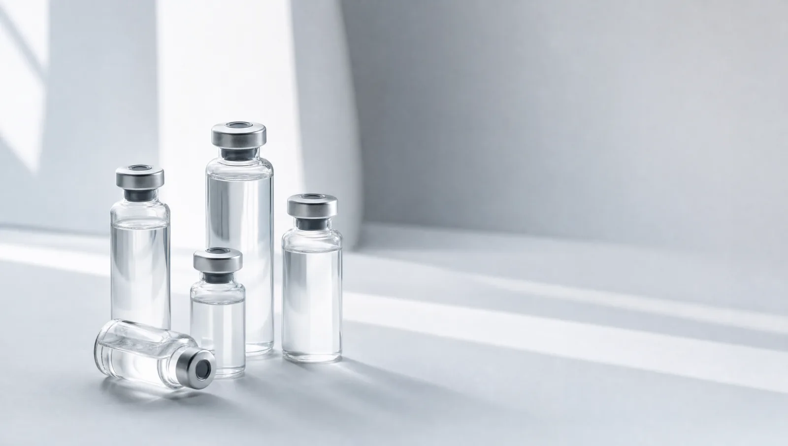 Clinical-grade peptide vials in soft natural light — the Revival sourcing catalog