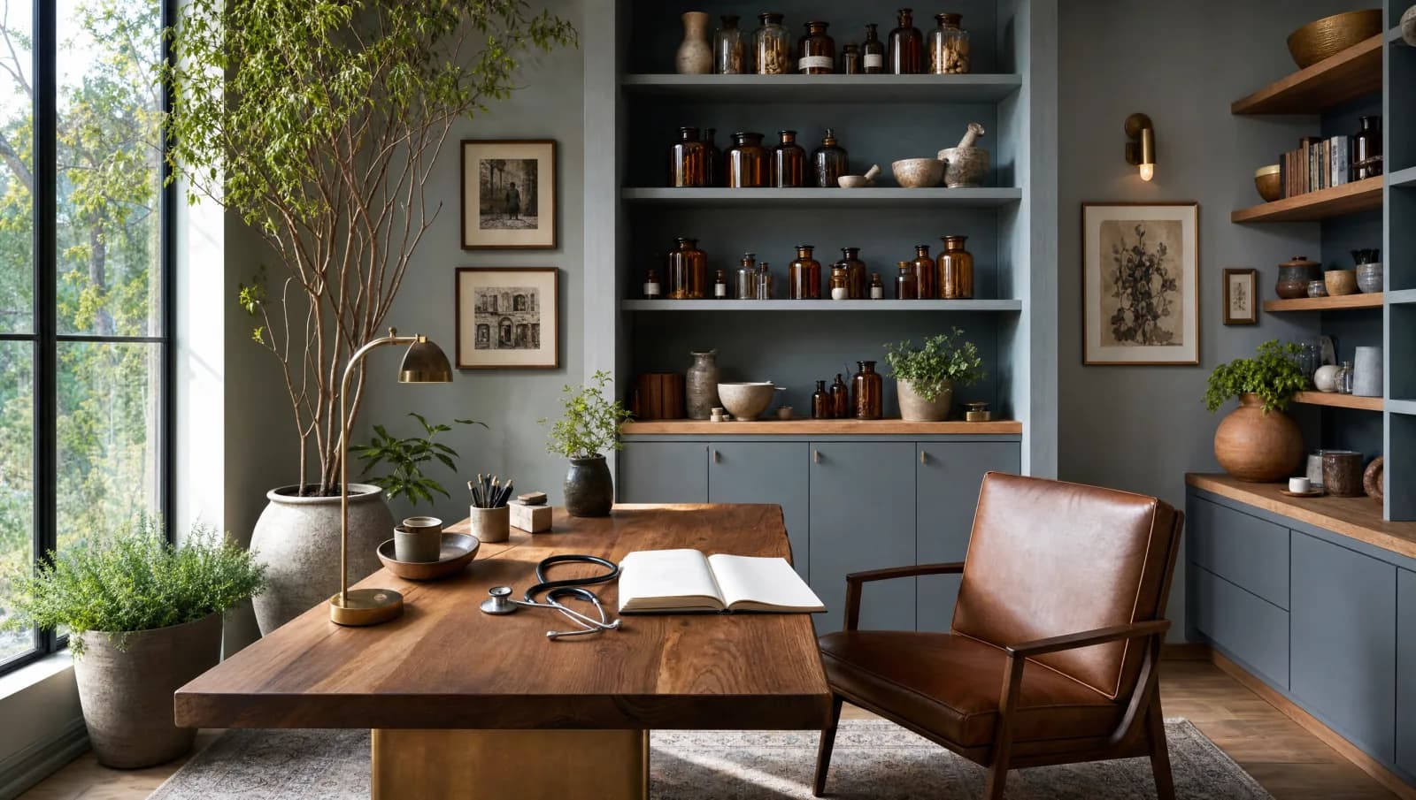 A calm, modern consultation room in soft daylight — the clinical environment a Revival-built telehealth program connects to patients nationwide