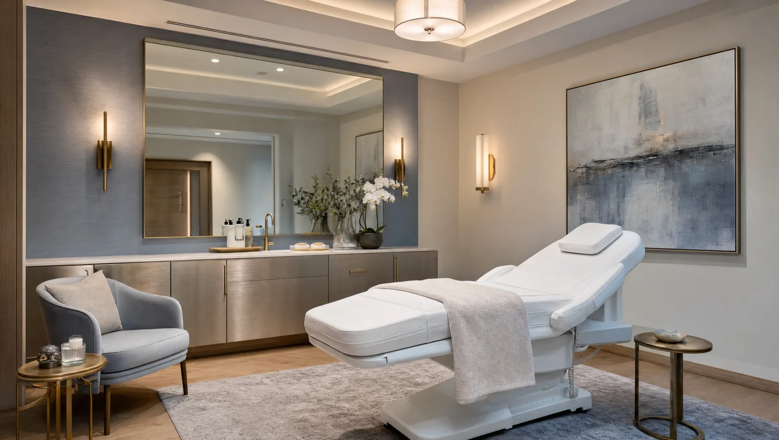Premium med spa treatment room interior — refined hospitality-grade clinical space